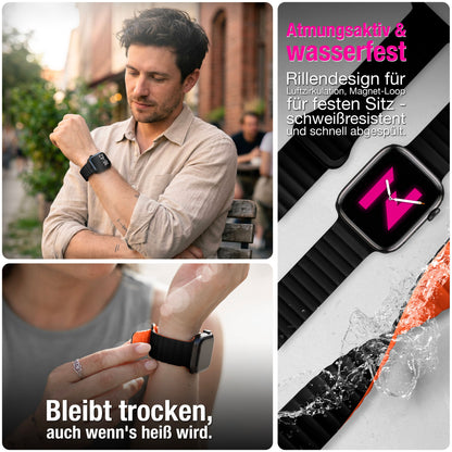 NALIA Core Magnet Armband kompatibel mit Apple Watch SE & iWatch Series 10 9 8 7 6 5 4 3 2 1, 38/40/41/42mm, Atmungsaktives Silikon Loop, Sportarmband mit Rillen Design