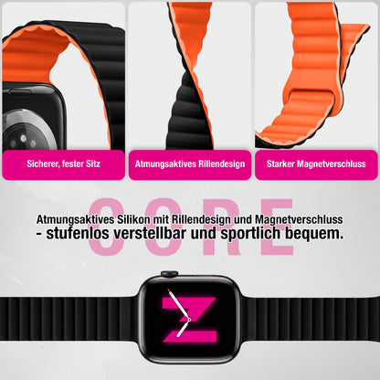 NALIA Core Magnet Armband kompatibel mit Apple Watch SE & iWatch Series 10 9 8 7 6 5 4 3 2 1, 38/40/41/42mm, Atmungsaktives Silikon Loop, Sportarmband mit Rillen Design
