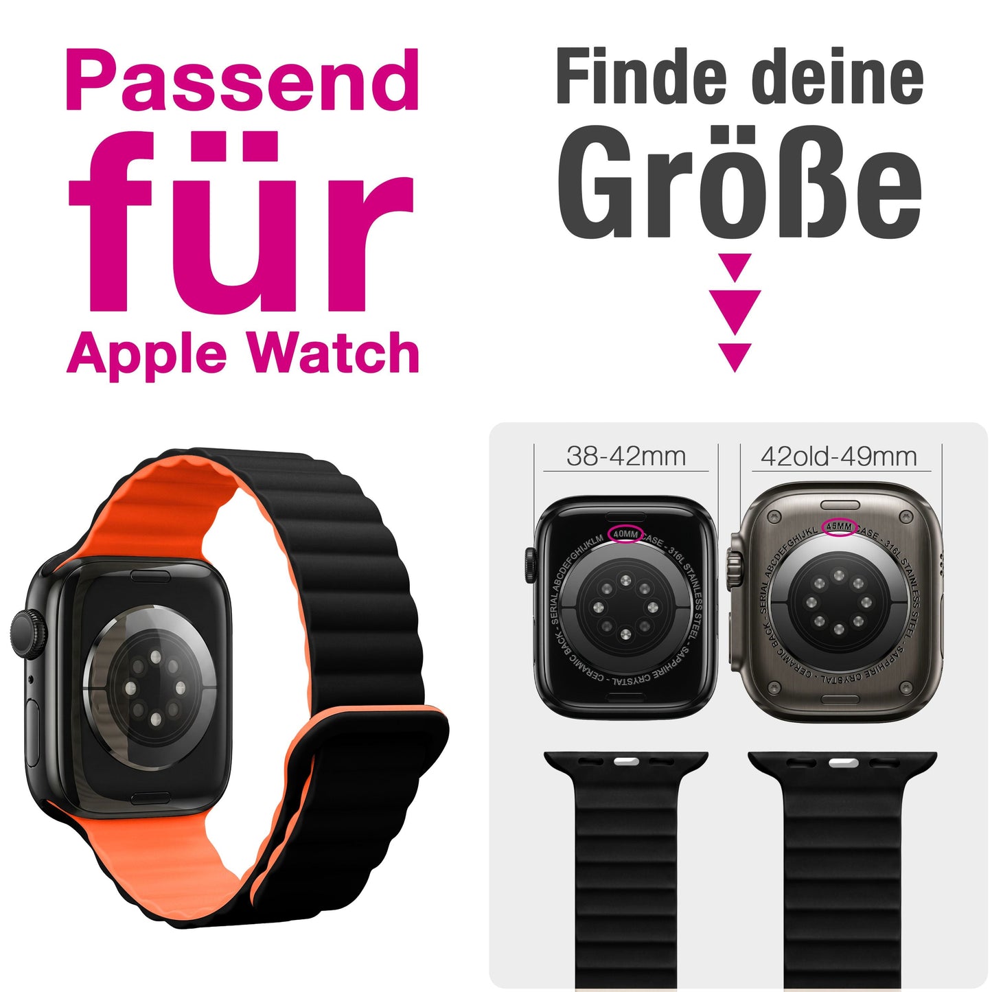 NALIA Core Magnet Armband kompatibel mit Apple Watch SE & iWatch Series 10 9 8 7 6 5 4 3 2 1, 38/40/41/42mm, Atmungsaktives Silikon Loop, Sportarmband mit Rillen Design