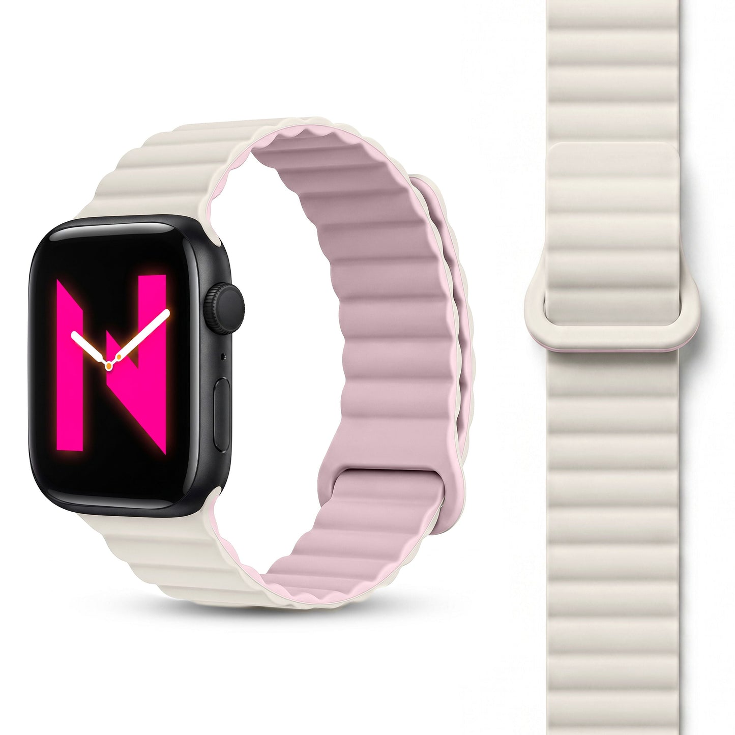 NALIA Core Magnet Armband kompatibel mit Apple Watch SE & iWatch Series 10 9 8 7 6 5 4 3 2 1, 38/40/41/42mm, Atmungsaktives Silikon Loop, Sportarmband mit Rillen Design