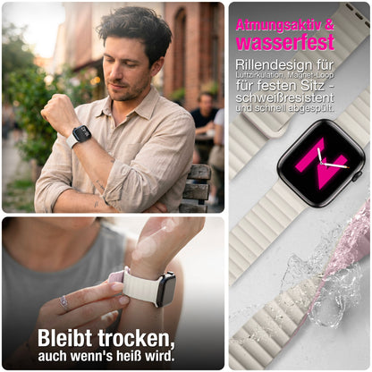 NALIA Core Magnet Armband kompatibel mit Apple Watch SE & iWatch Series 10 9 8 7 6 5 4 3 2 1, 38/40/41/42mm, Atmungsaktives Silikon Loop, Sportarmband mit Rillen Design