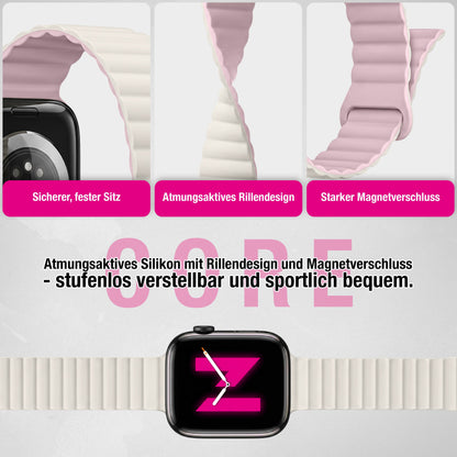 NALIA Core Magnet Armband kompatibel mit Apple Watch SE & iWatch Series 10 9 8 7 6 5 4 3 2 1, 38/40/41/42mm, Atmungsaktives Silikon Loop, Sportarmband mit Rillen Design