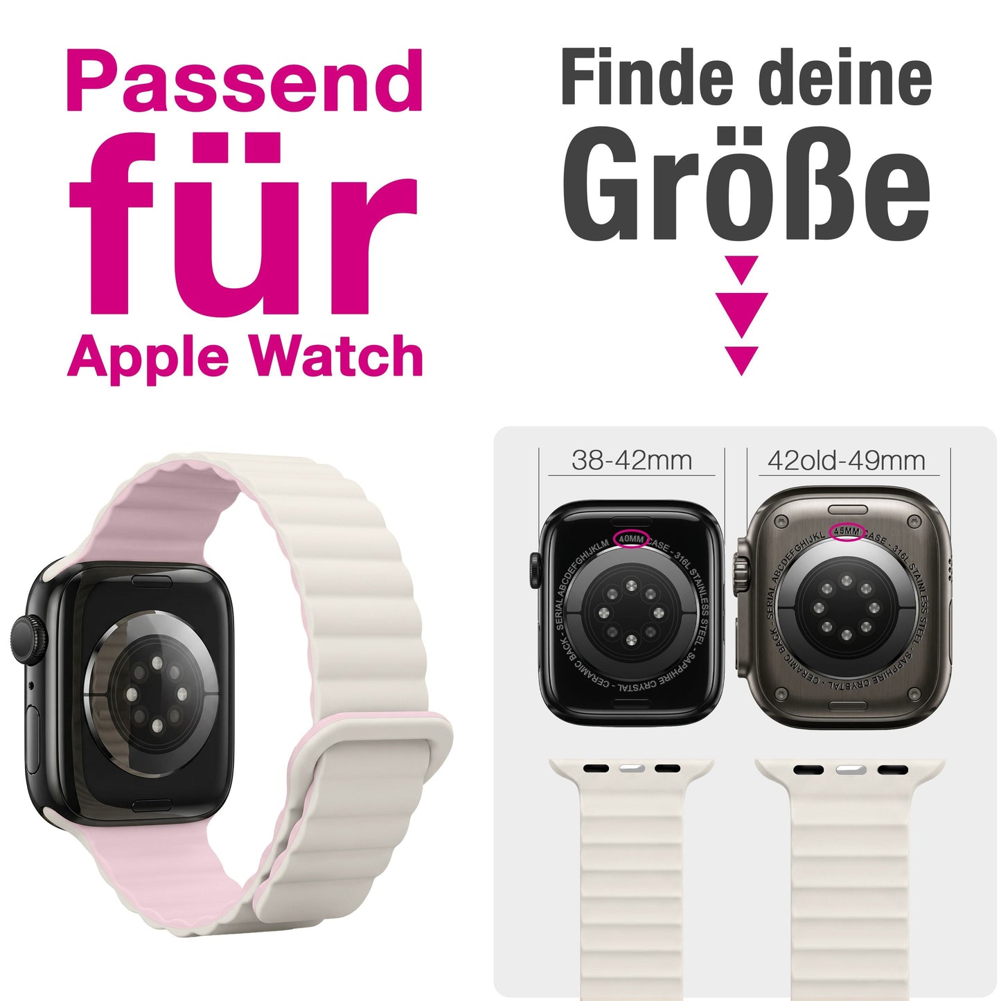 NALIA Core Magnet Armband kompatibel mit Apple Watch SE & iWatch Series 10 9 8 7 6 5 4 3 2 1, 38/40/41/42mm, Atmungsaktives Silikon Loop, Sportarmband mit Rillen Design