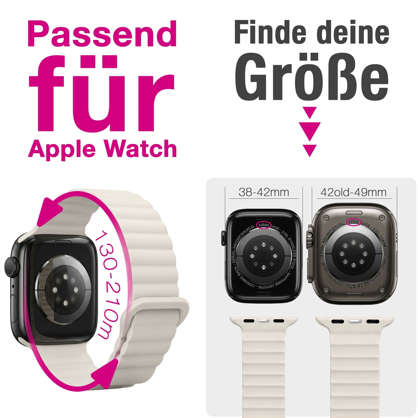NALIA Core Magnet Armband kompatibel mit Apple Watch SE & iWatch Series 10 9 8 7 6 5 4 3 2 1, 38/40/41/42mm, Atmungsaktives Silikon Loop, Sportarmband mit Rillen Design