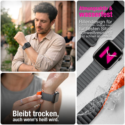 NALIA Core Magnet Armband kompatibel mit Apple Watch SE & iWatch Series 10 9 8 7 6 5 4 3 2 1, 38/40/41/42mm, Atmungsaktives Silikon Loop, Sportarmband mit Rillen Design