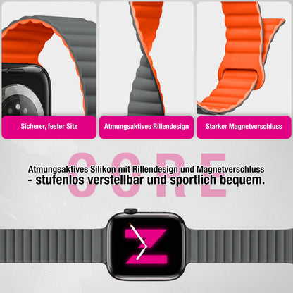 NALIA Core Magnet Armband kompatibel mit Apple Watch SE & iWatch Series 10 9 8 7 6 5 4 3 2 1, 38/40/41/42mm, Atmungsaktives Silikon Loop, Sportarmband mit Rillen Design