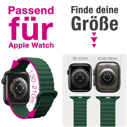 NALIA Core Magnet Armband kompatibel mit Apple Watch SE & iWatch Series 10 9 8 7 6 5 4 3 2 1, 38/40/41/42mm, Atmungsaktives Silikon Loop, Sportarmband mit Rillen Design