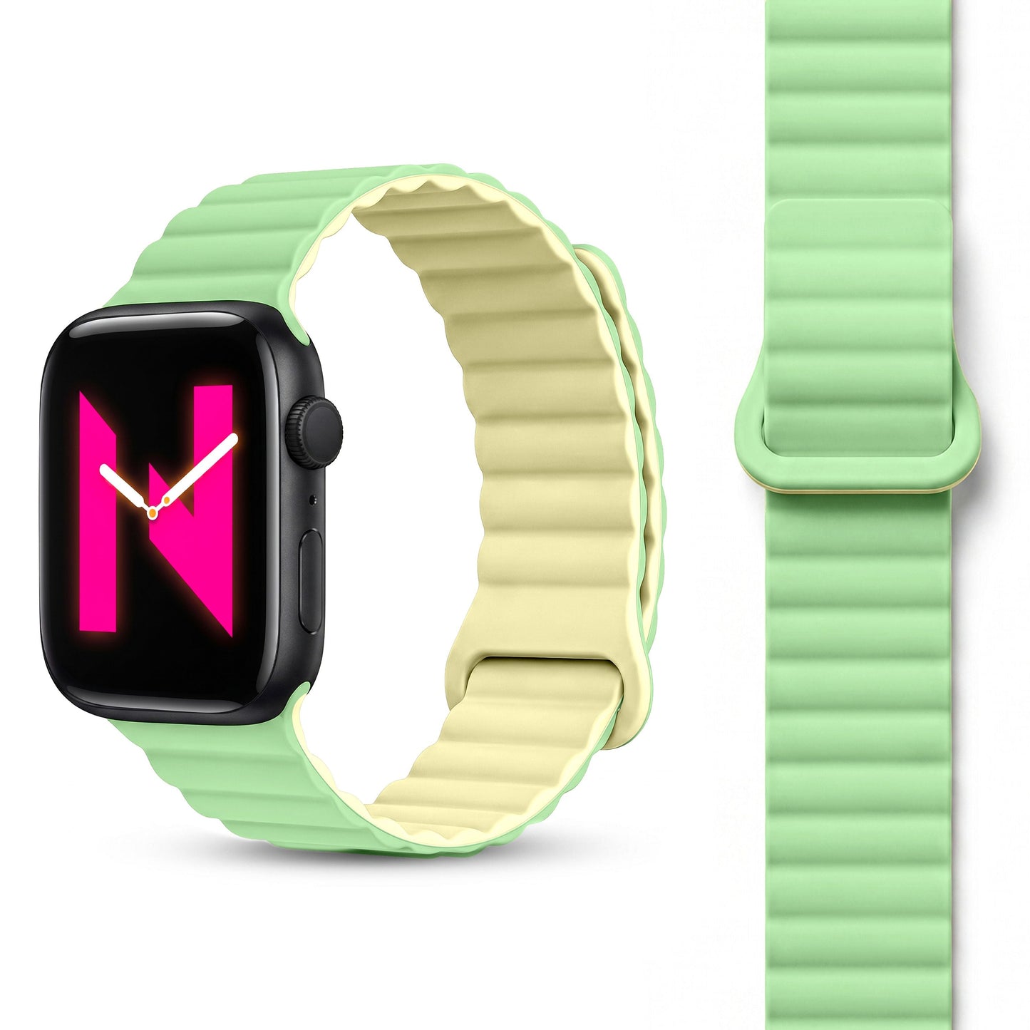 NALIA Core Magnet Armband kompatibel mit Apple Watch SE & iWatch Series 10 9 8 7 6 5 4 3 2 1, 38/40/41/42mm, Atmungsaktives Silikon Loop, Sportarmband mit Rillen Design