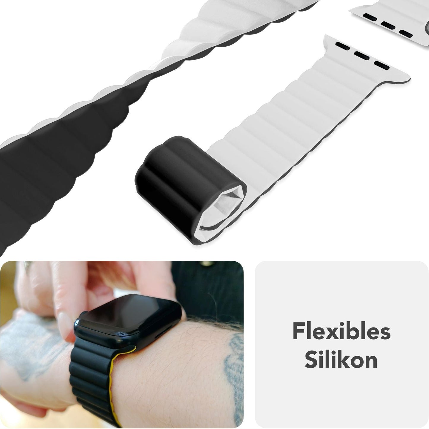 NALIA Core Magnet Armband kompatibel mit Apple Watch Series Ultra/SE/10/9/8/7/6/5/4/3/2/1 – 42/44/45/46/49mm, Atmungsaktives Silikon Loop, Sportarmband mit Rillendesign
