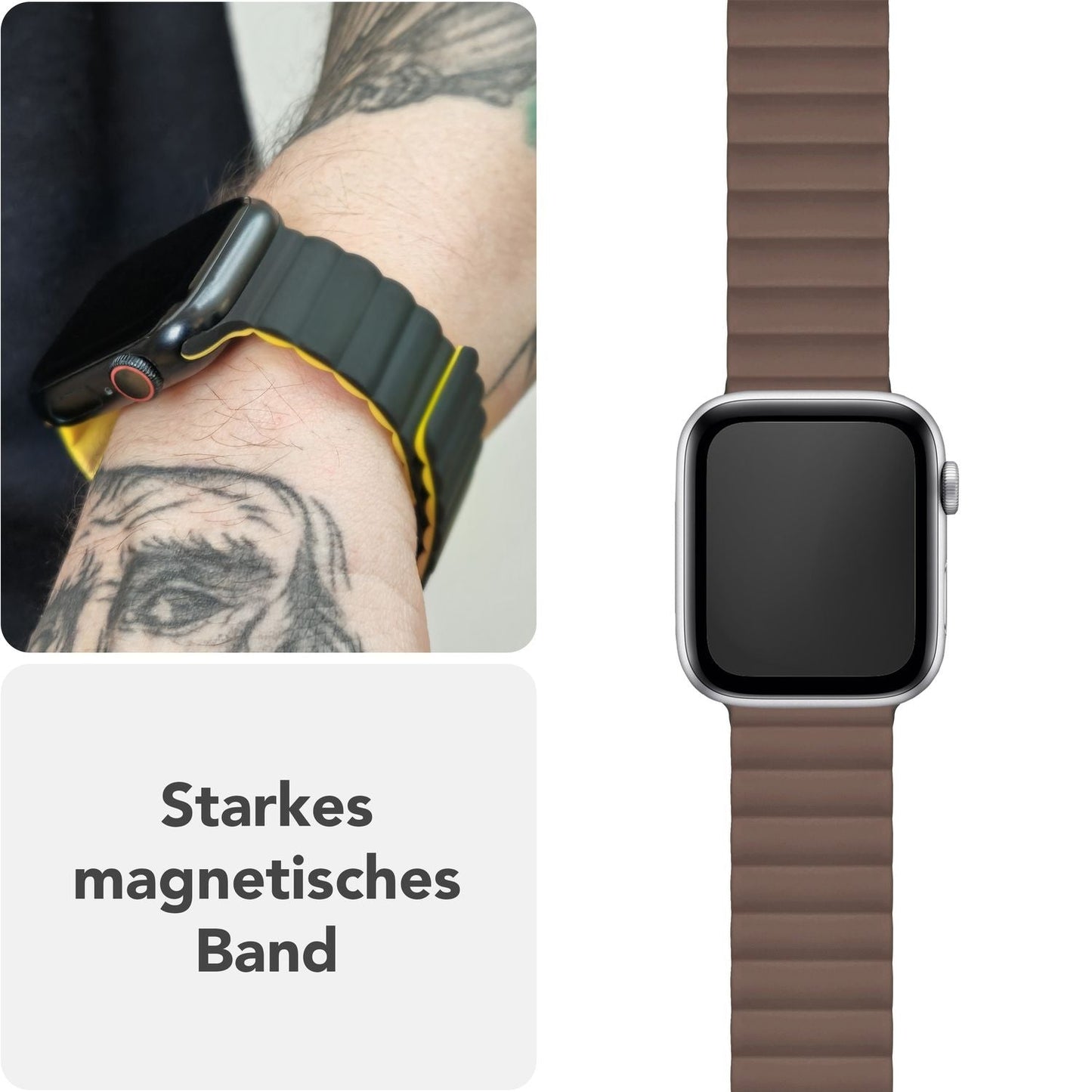 NALIA Core Magnet Armband kompatibel mit Apple Watch Series Ultra/SE/10/9/8/7/6/5/4/3/2/1 – 42/44/45/46/49mm, Atmungsaktives Silikon Loop, Sportarmband mit Rillendesign