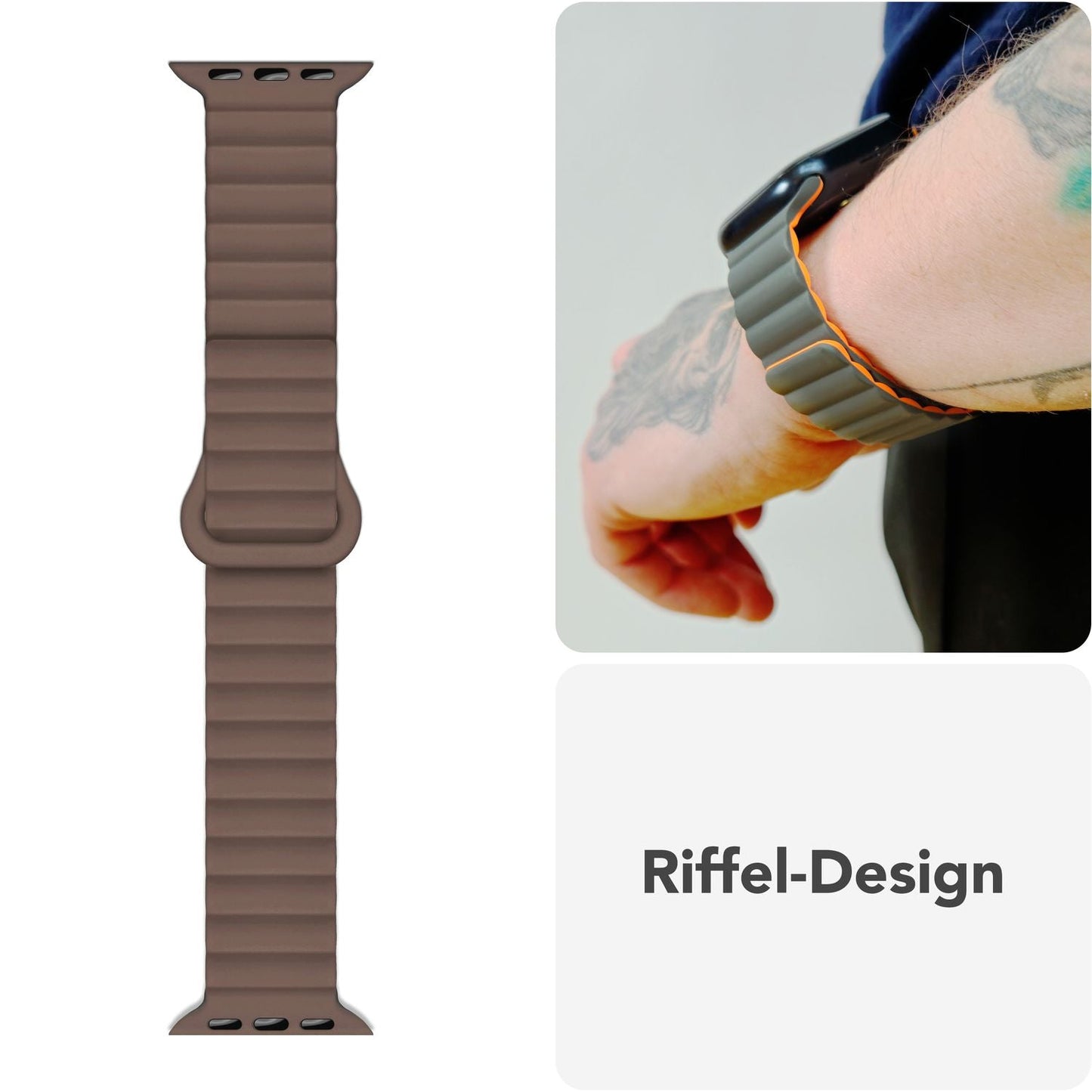 NALIA Core Magnet Armband kompatibel mit Apple Watch Series Ultra/SE/10/9/8/7/6/5/4/3/2/1 – 42/44/45/46/49mm, Atmungsaktives Silikon Loop, Sportarmband mit Rillendesign