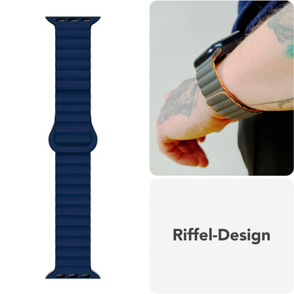 NALIA Core Magnet Armband kompatibel mit Apple Watch Series Ultra/SE/10/9/8/7/6/5/4/3/2/1 – 42/44/45/46/49mm, Atmungsaktives Silikon Loop, Sportarmband mit Rillendesign