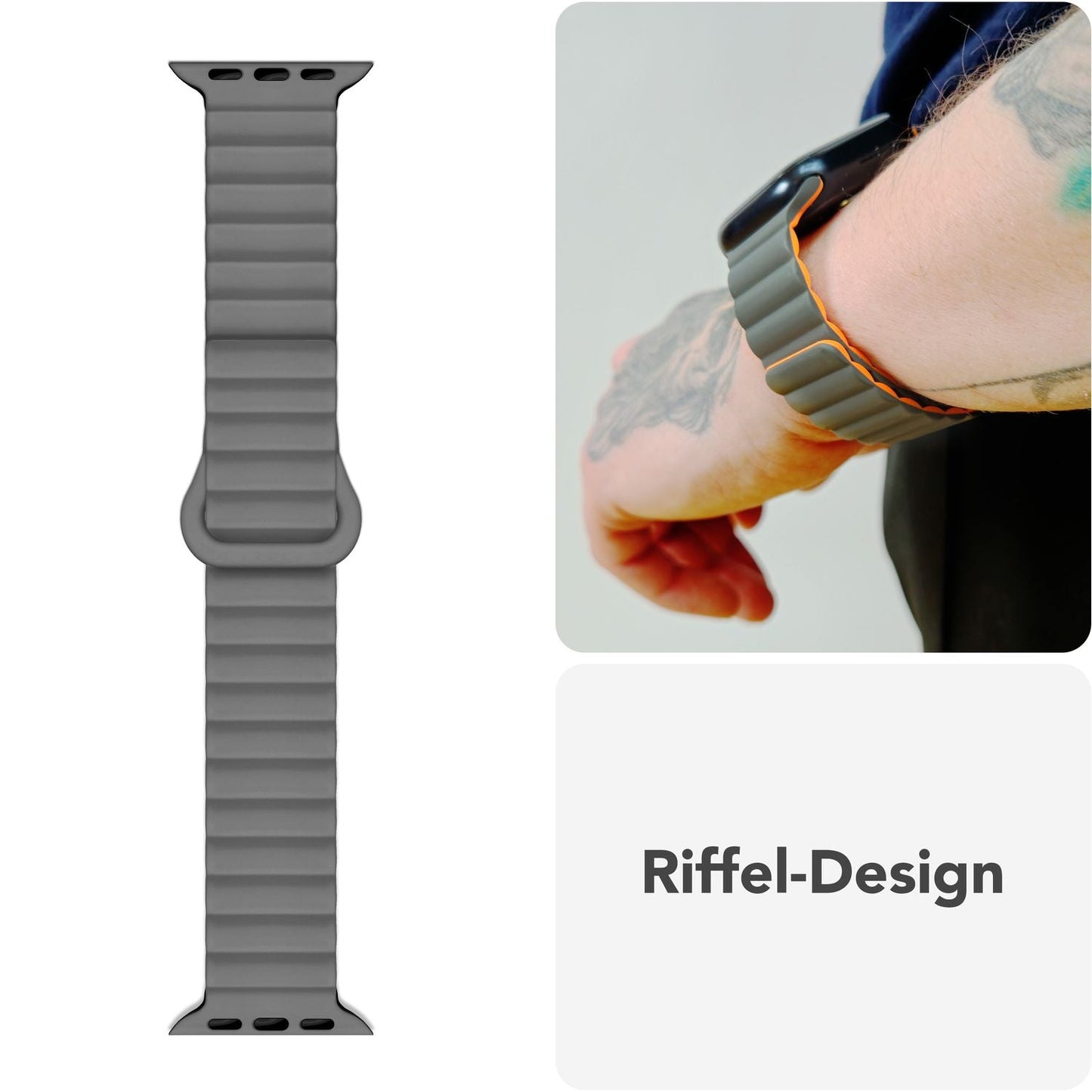 NALIA Core Magnet Armband kompatibel mit Apple Watch Series Ultra/SE/10/9/8/7/6/5/4/3/2/1 – 42/44/45/46/49mm, Atmungsaktives Silikon Loop, Sportarmband mit Rillendesign