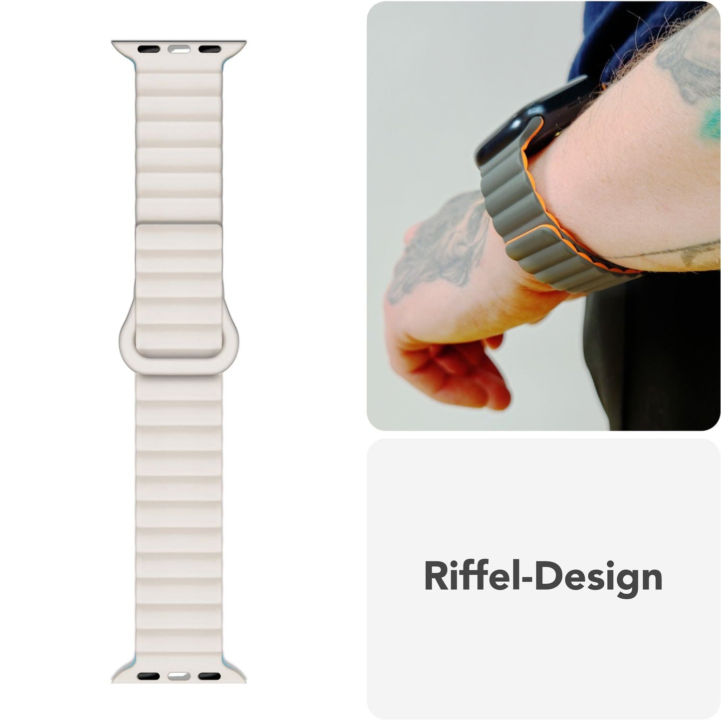 NALIA Core Magnet Armband kompatibel mit Apple Watch Series Ultra/SE/10/9/8/7/6/5/4/3/2/1 – 42/44/45/46/49mm, Atmungsaktives Silikon Loop, Sportarmband mit Rillendesign