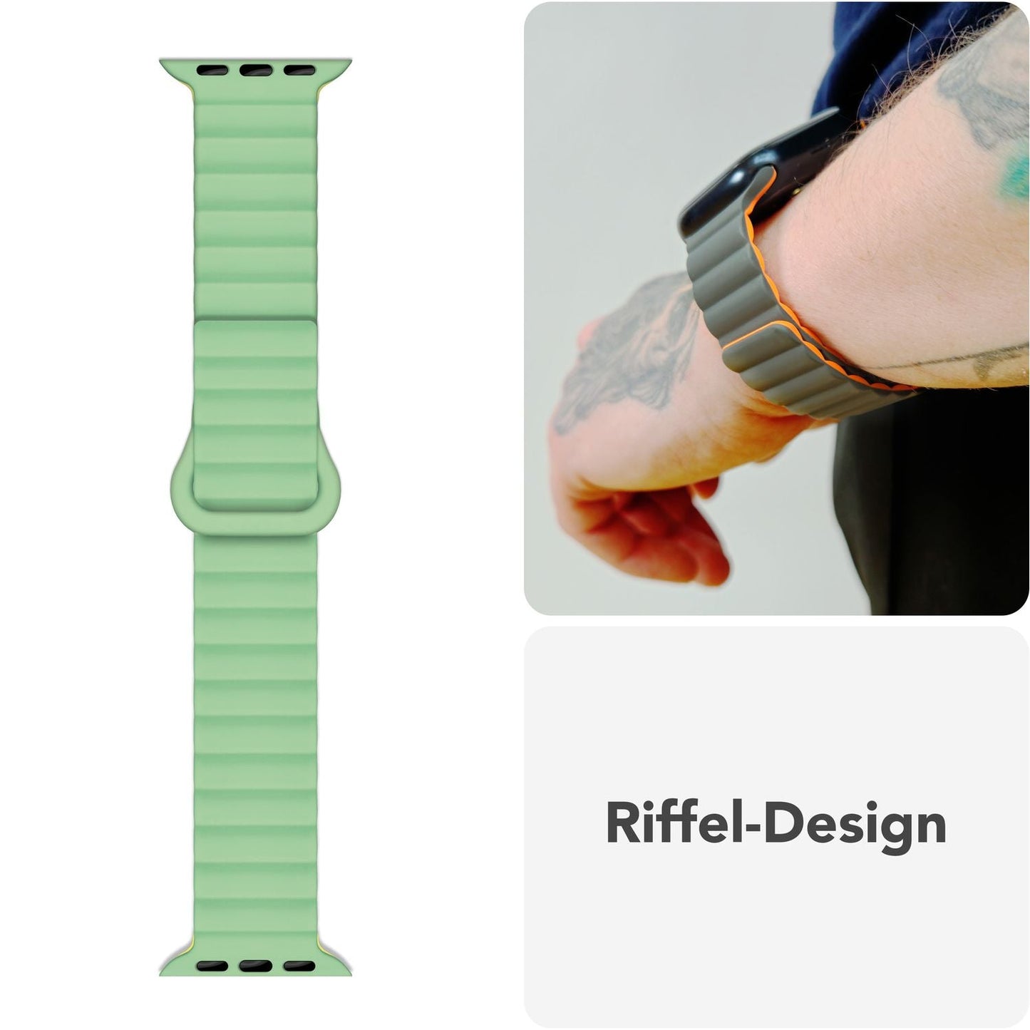NALIA Core Magnet Armband kompatibel mit Apple Watch Series Ultra/SE/10/9/8/7/6/5/4/3/2/1 – 42/44/45/46/49mm, Atmungsaktives Silikon Loop, Sportarmband mit Rillendesign