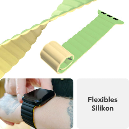 NALIA Core Magnet Armband kompatibel mit Apple Watch Series Ultra/SE/10/9/8/7/6/5/4/3/2/1 – 42/44/45/46/49mm, Atmungsaktives Silikon Loop, Sportarmband mit Rillendesign