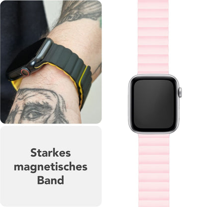 NALIA Core Magnet Armband kompatibel mit Apple Watch Series Ultra/SE/10/9/8/7/6/5/4/3/2/1 – 42/44/45/46/49mm, Atmungsaktives Silikon Loop, Sportarmband mit Rillendesign