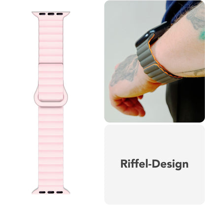 NALIA Core Magnet Armband kompatibel mit Apple Watch Series Ultra/SE/10/9/8/7/6/5/4/3/2/1 – 42/44/45/46/49mm, Atmungsaktives Silikon Loop, Sportarmband mit Rillendesign