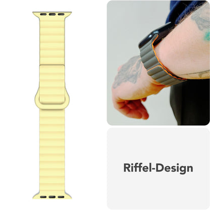 NALIA Core Magnet Armband kompatibel mit Apple Watch Series Ultra/SE/10/9/8/7/6/5/4/3/2/1 – 42/44/45/46/49mm, Atmungsaktives Silikon Loop, Sportarmband mit Rillendesign