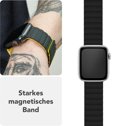 NALIA Core Magnet Armband kompatibel mit Apple Watch Series Ultra/SE/10/9/8/7/6/5/4/3/2/1 – 42/44/45/46/49mm, Atmungsaktives Silikon Loop, Sportarmband mit Rillendesign