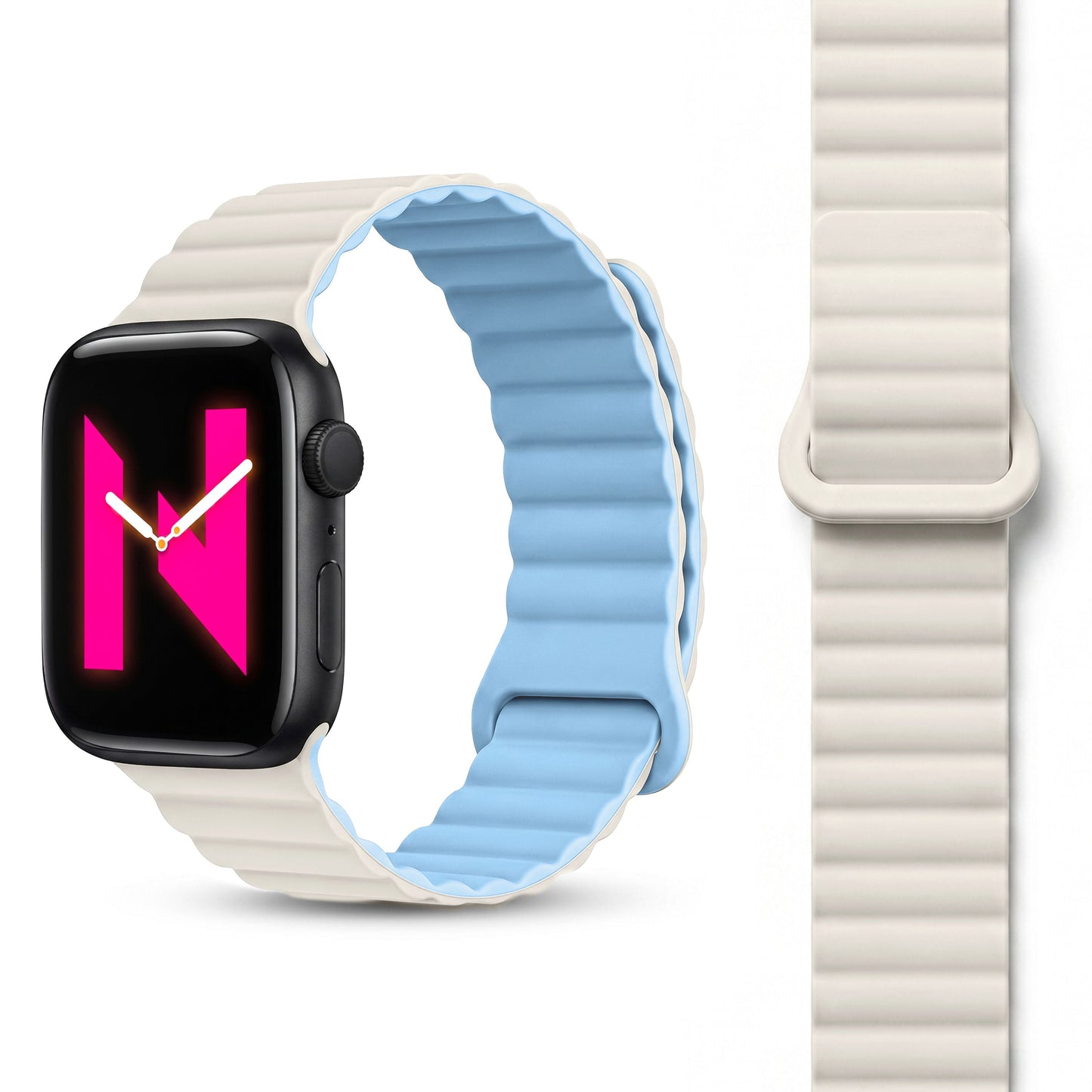 NALIA Core Magnet Armband kompatibel mit Apple Watch Series Ultra/SE/10/9/8/7/6/5/4/3/2/1 – 42/44/45/46/49mm, Atmungsaktives Silikon Loop, Sportarmband mit Rillendesign