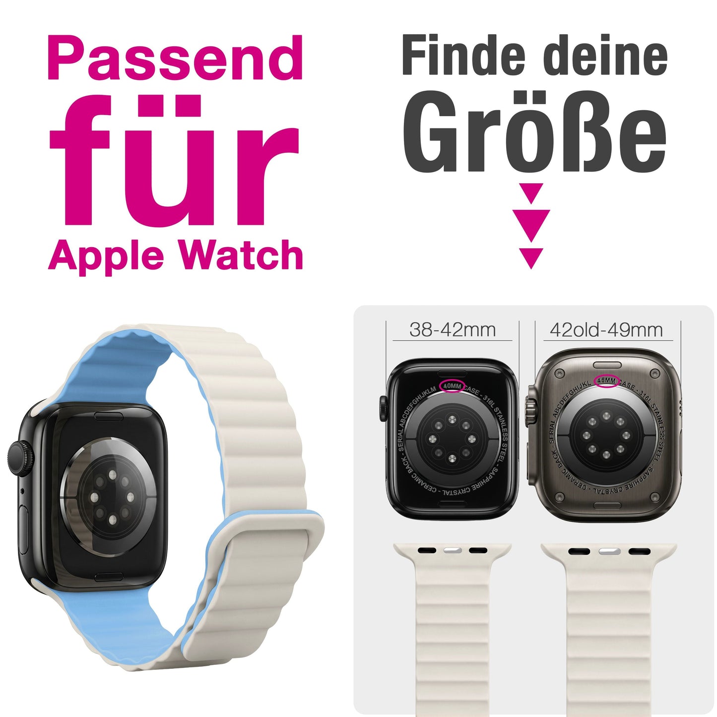 NALIA Core Magnet Armband kompatibel mit Apple Watch Series Ultra/SE/10/9/8/7/6/5/4/3/2/1 – 42/44/45/46/49mm, Atmungsaktives Silikon Loop, Sportarmband mit Rillendesign