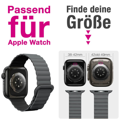 NALIA Core Magnet Armband kompatibel mit Apple Watch Series Ultra/SE/10/9/8/7/6/5/4/3/2/1 – 42/44/45/46/49mm, Atmungsaktives Silikon Loop, Sportarmband mit Rillendesign