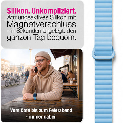 NALIA Core Magnet Armband kompatibel mit Apple Watch Series Ultra/SE/10/9/8/7/6/5/4/3/2/1 – 42/44/45/46/49mm, Atmungsaktives Silikon Loop, Sportarmband mit Rillendesign
