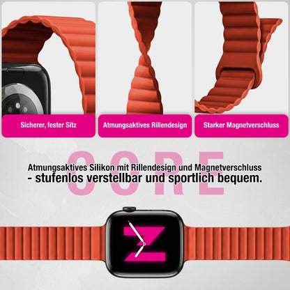 NALIA Core Magnet Armband kompatibel mit Apple Watch Series Ultra/SE/10/9/8/7/6/5/4/3/2/1 – 42/44/45/46/49mm, Atmungsaktives Silikon Loop, Sportarmband mit Rillendesign