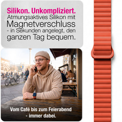 NALIA Core Magnet Armband kompatibel mit Apple Watch Series Ultra/SE/10/9/8/7/6/5/4/3/2/1 – 42/44/45/46/49mm, Atmungsaktives Silikon Loop, Sportarmband mit Rillendesign