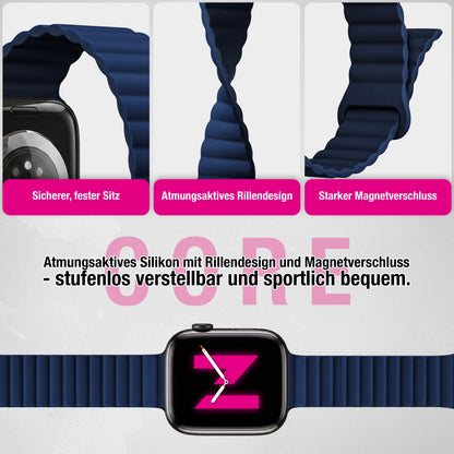 NALIA Core Magnet Armband kompatibel mit Apple Watch Series Ultra/SE/10/9/8/7/6/5/4/3/2/1 – 42/44/45/46/49mm, Atmungsaktives Silikon Loop, Sportarmband mit Rillendesign