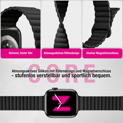 NALIA Core Magnet Armband kompatibel mit Apple Watch Series Ultra/SE/10/9/8/7/6/5/4/3/2/1 – 42/44/45/46/49mm, Atmungsaktives Silikon Loop, Sportarmband mit Rillendesign