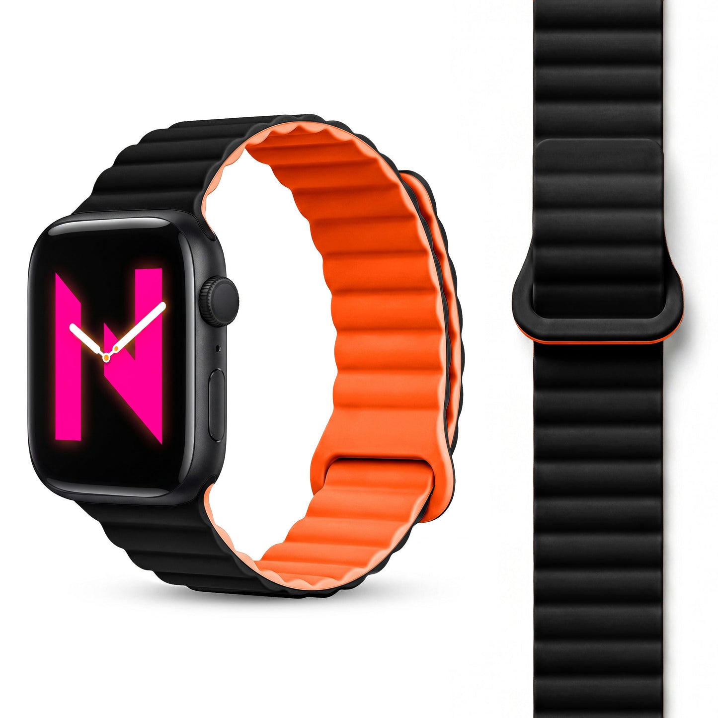 NALIA Core Magnet Armband kompatibel mit Apple Watch Series Ultra/SE/10/9/8/7/6/5/4/3/2/1 – 42/44/45/46/49mm, Atmungsaktives Silikon Loop, Sportarmband mit Rillendesign