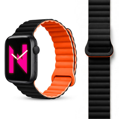 NALIA Core Magnet Armband kompatibel mit Apple Watch Series Ultra/SE/10/9/8/7/6/5/4/3/2/1 – 42/44/45/46/49mm, Atmungsaktives Silikon Loop, Sportarmband mit Rillendesign