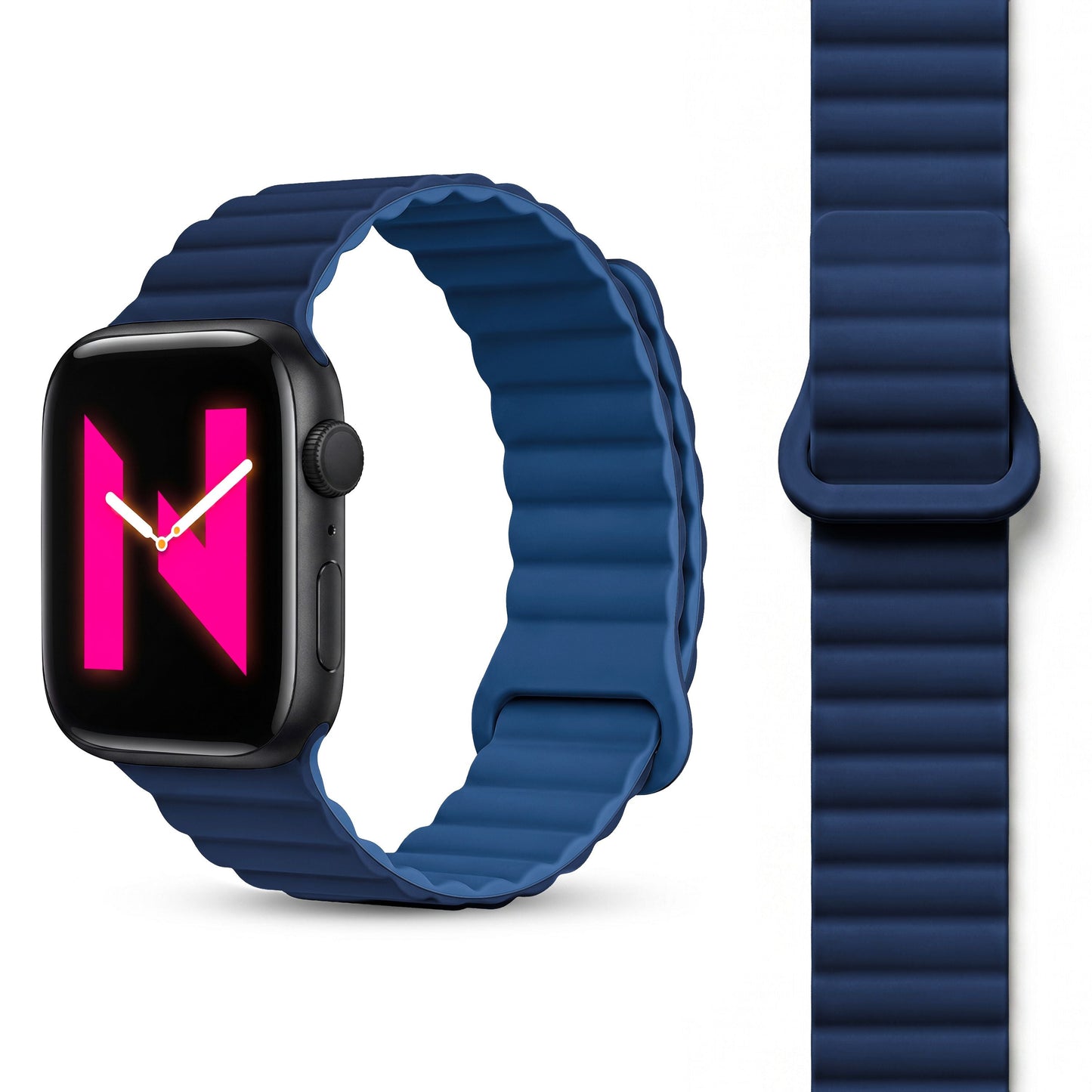 NALIA Core Magnet Armband kompatibel mit Apple Watch Series Ultra/SE/10/9/8/7/6/5/4/3/2/1 – 42/44/45/46/49mm, Atmungsaktives Silikon Loop, Sportarmband mit Rillendesign