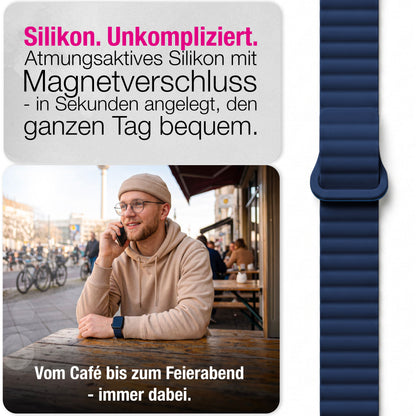 NALIA Core Magnet Armband kompatibel mit Apple Watch Series Ultra/SE/10/9/8/7/6/5/4/3/2/1 – 42/44/45/46/49mm, Atmungsaktives Silikon Loop, Sportarmband mit Rillendesign