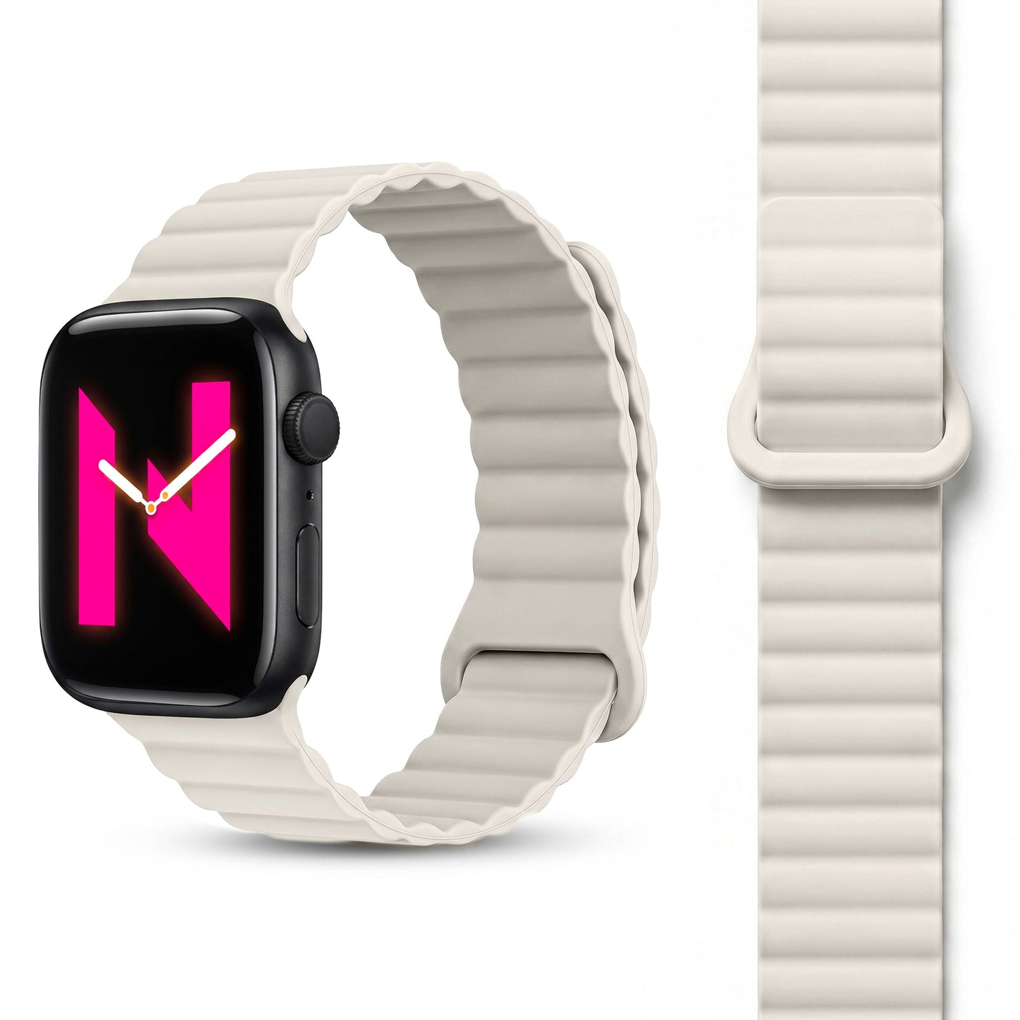 NALIA Core Magnet Armband kompatibel mit Apple Watch Series Ultra/SE/10/9/8/7/6/5/4/3/2/1 – 42/44/45/46/49mm, Atmungsaktives Silikon Loop, Sportarmband mit Rillendesign