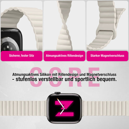 NALIA Core Magnet Armband kompatibel mit Apple Watch Series Ultra/SE/10/9/8/7/6/5/4/3/2/1 – 42/44/45/46/49mm, Atmungsaktives Silikon Loop, Sportarmband mit Rillendesign