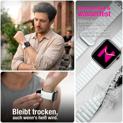 NALIA Core Magnet Armband kompatibel mit Apple Watch Series Ultra/SE/10/9/8/7/6/5/4/3/2/1 – 42/44/45/46/49mm, Atmungsaktives Silikon Loop, Sportarmband mit Rillendesign