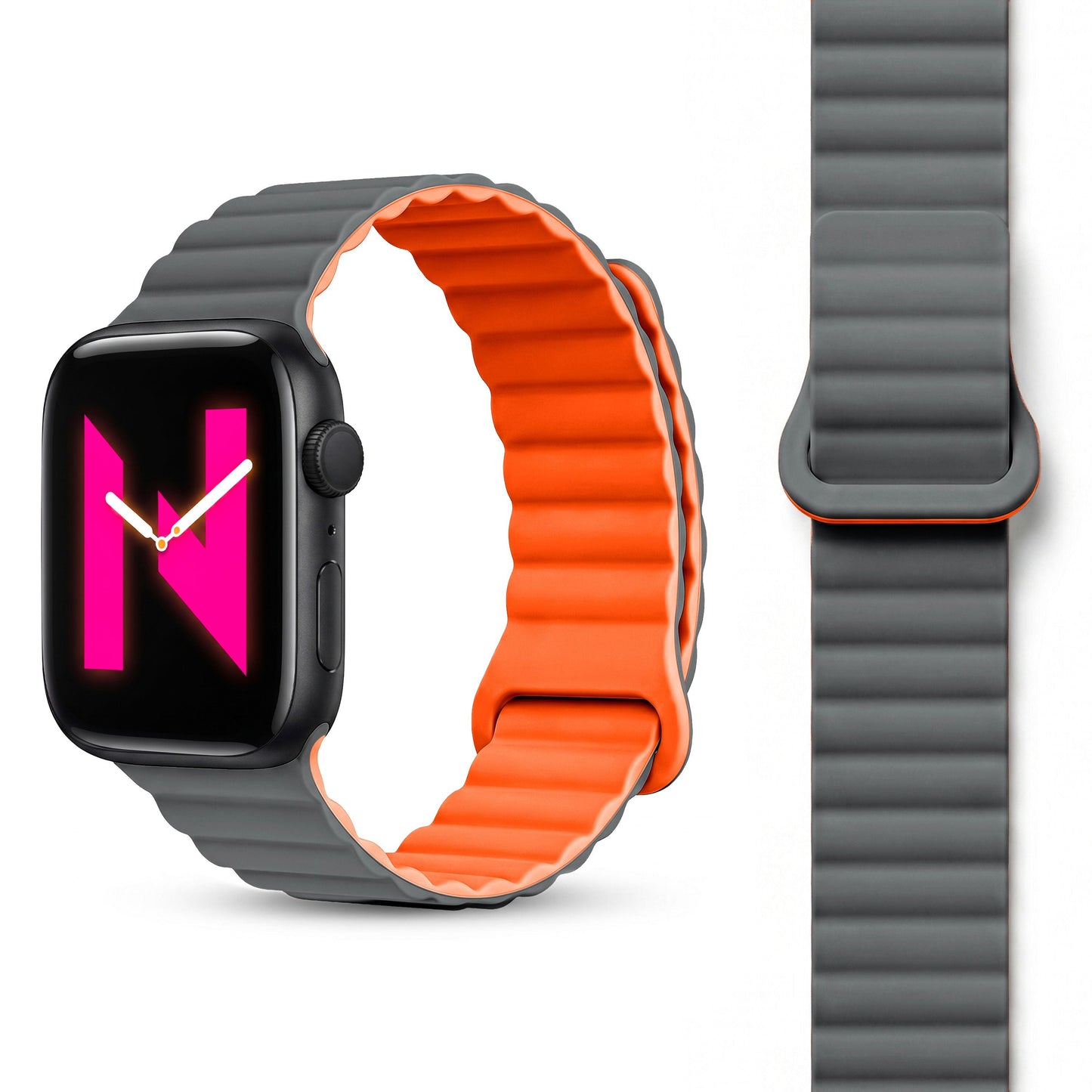 NALIA Core Magnet Armband kompatibel mit Apple Watch Series Ultra/SE/10/9/8/7/6/5/4/3/2/1 – 42/44/45/46/49mm, Atmungsaktives Silikon Loop, Sportarmband mit Rillendesign
