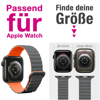 NALIA Core Magnet Armband kompatibel mit Apple Watch Series Ultra/SE/10/9/8/7/6/5/4/3/2/1 – 42/44/45/46/49mm, Atmungsaktives Silikon Loop, Sportarmband mit Rillendesign