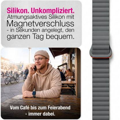 NALIA Core Magnet Armband kompatibel mit Apple Watch Series Ultra/SE/10/9/8/7/6/5/4/3/2/1 – 42/44/45/46/49mm, Atmungsaktives Silikon Loop, Sportarmband mit Rillendesign