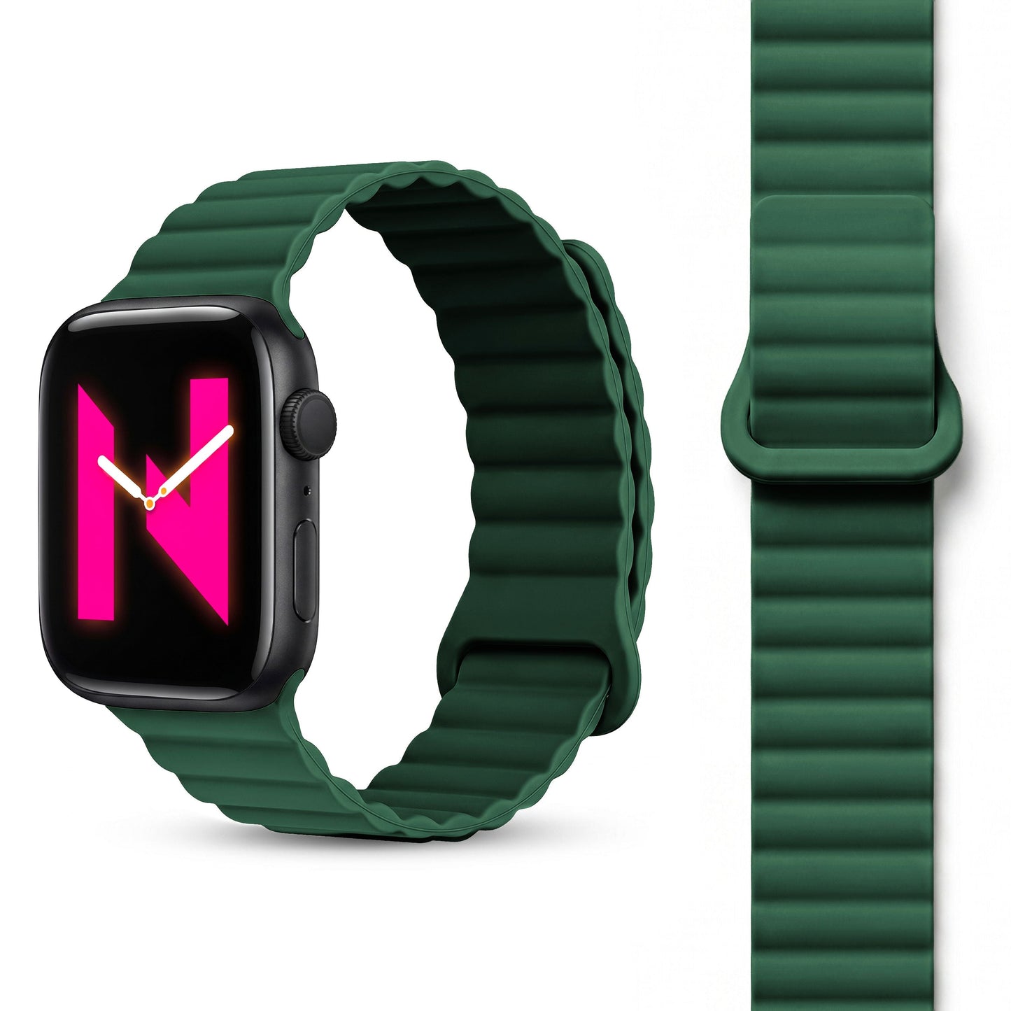 NALIA Core Magnet Armband kompatibel mit Apple Watch Series Ultra/SE/10/9/8/7/6/5/4/3/2/1 – 42/44/45/46/49mm, Atmungsaktives Silikon Loop, Sportarmband mit Rillendesign