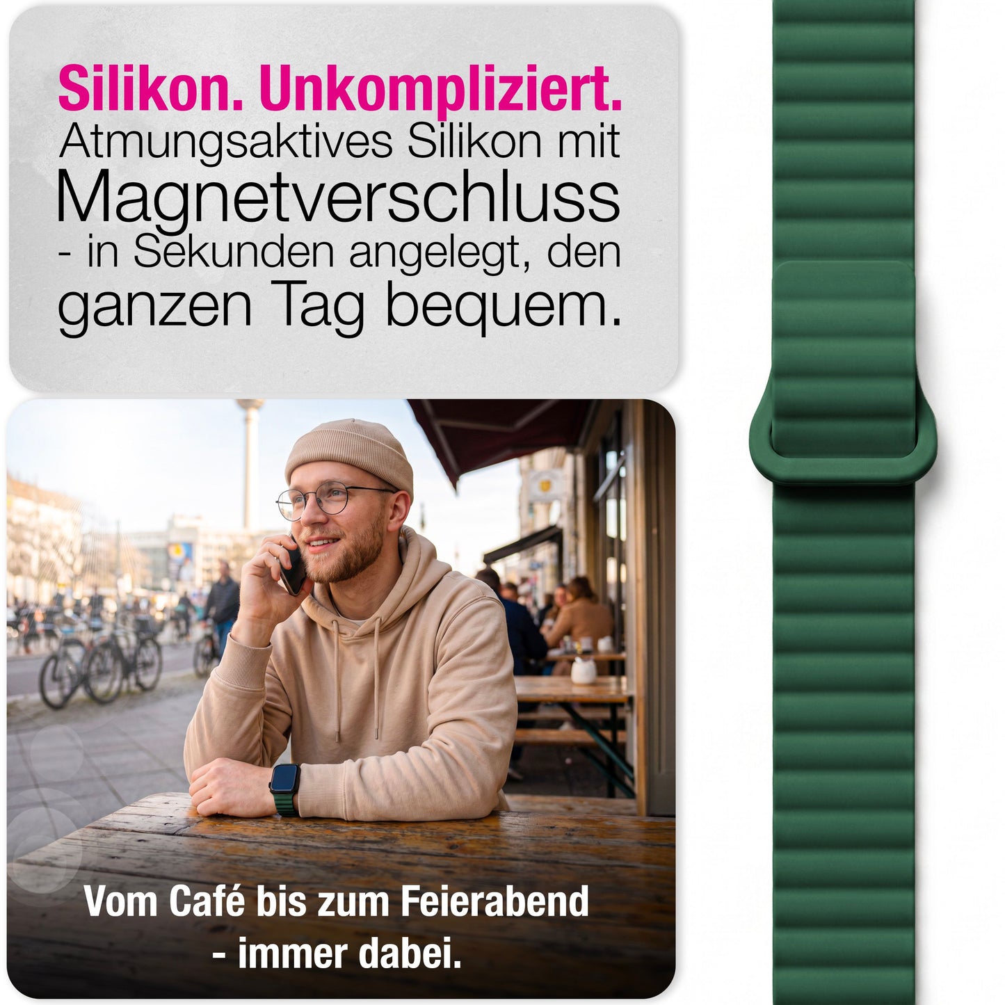NALIA Core Magnet Armband kompatibel mit Apple Watch Series Ultra/SE/10/9/8/7/6/5/4/3/2/1 – 42/44/45/46/49mm, Atmungsaktives Silikon Loop, Sportarmband mit Rillendesign