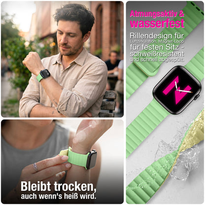 NALIA Core Magnet Armband kompatibel mit Apple Watch Series Ultra/SE/10/9/8/7/6/5/4/3/2/1 – 42/44/45/46/49mm, Atmungsaktives Silikon Loop, Sportarmband mit Rillendesign