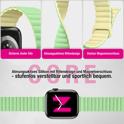 NALIA Core Magnet Armband kompatibel mit Apple Watch Series Ultra/SE/10/9/8/7/6/5/4/3/2/1 – 42/44/45/46/49mm, Atmungsaktives Silikon Loop, Sportarmband mit Rillendesign