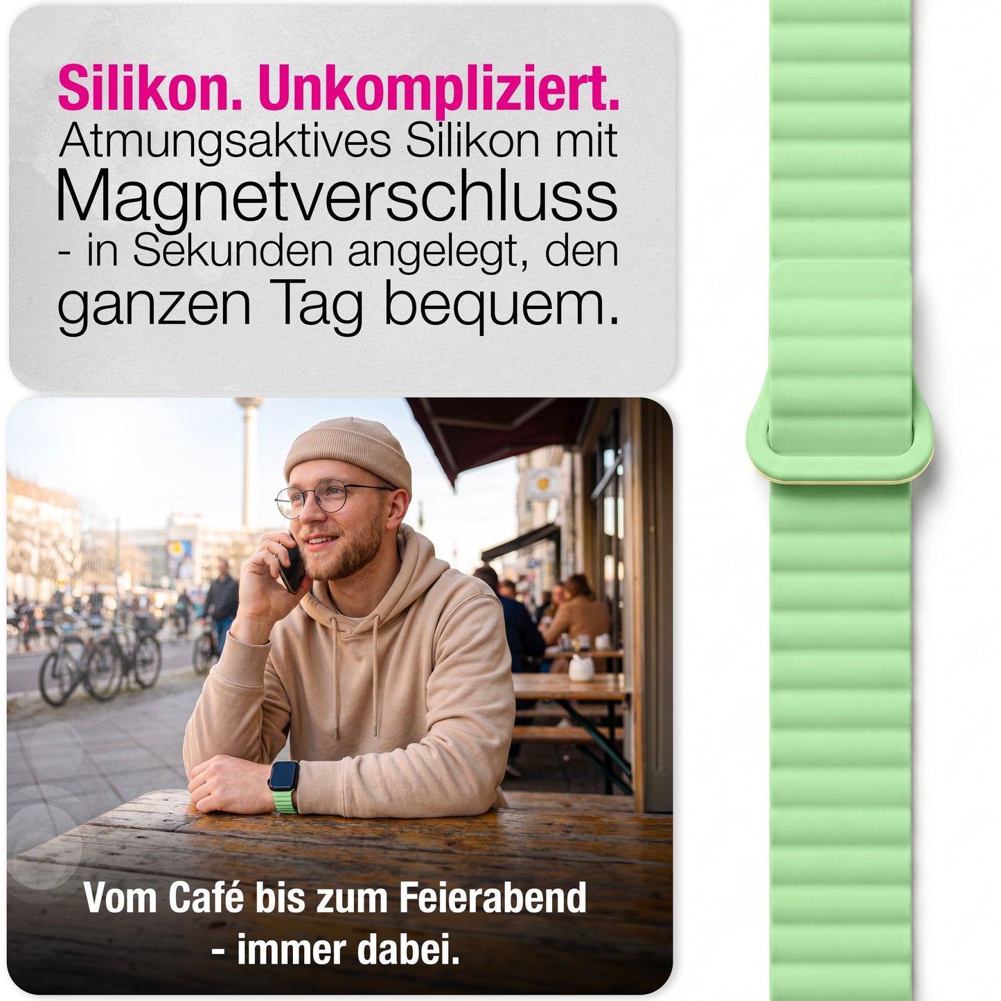 NALIA Core Magnet Armband kompatibel mit Apple Watch Series Ultra/SE/10/9/8/7/6/5/4/3/2/1 – 42/44/45/46/49mm, Atmungsaktives Silikon Loop, Sportarmband mit Rillendesign