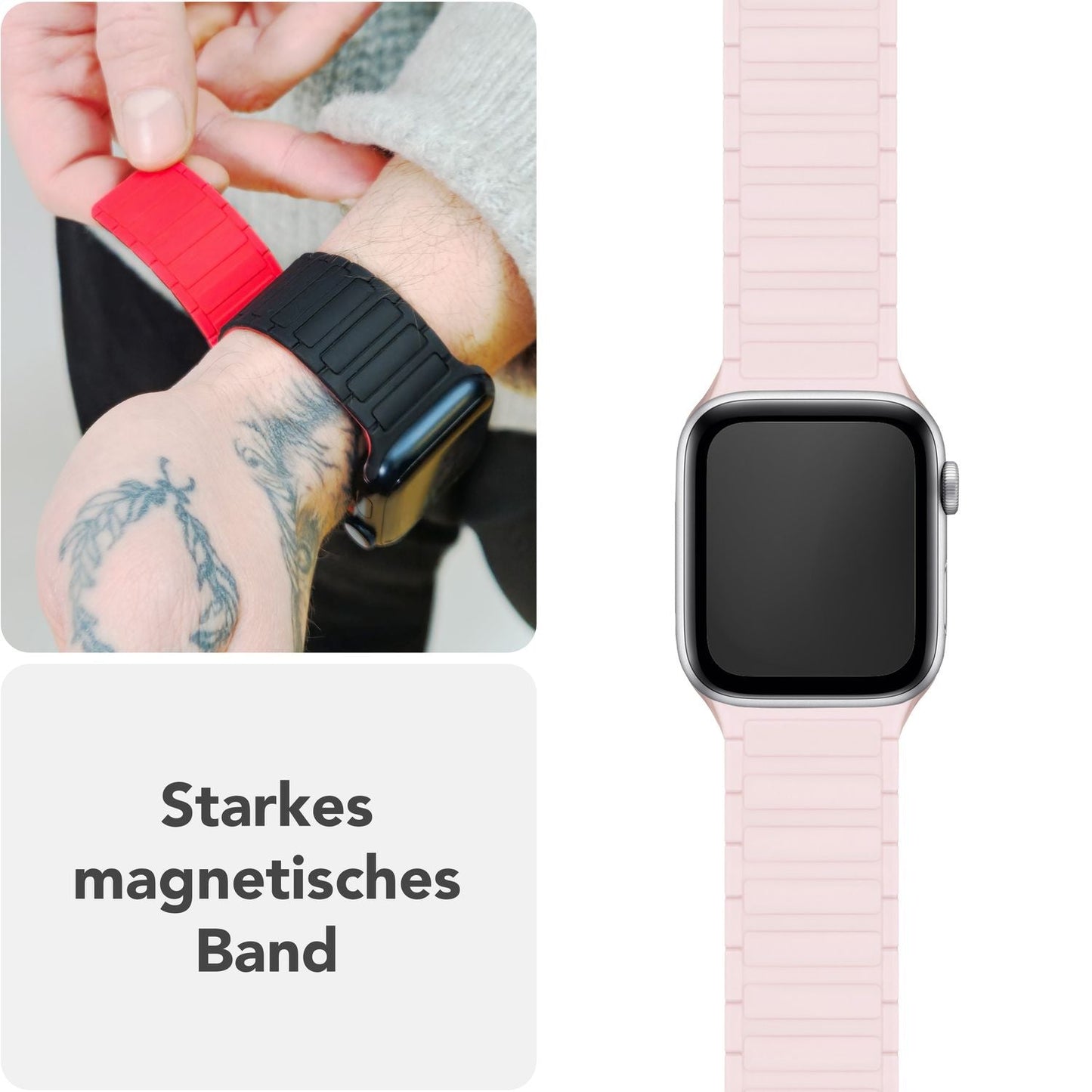 NALIA Nexus Magnet Armband kompatibel mit Apple Watch Armband Series SE/iWatch 10 9 8 7 6 5 4 3 2 1, 38/40/41/42mm, Silikon Loop mit Rillendesign, Sportarmband Magnetisch