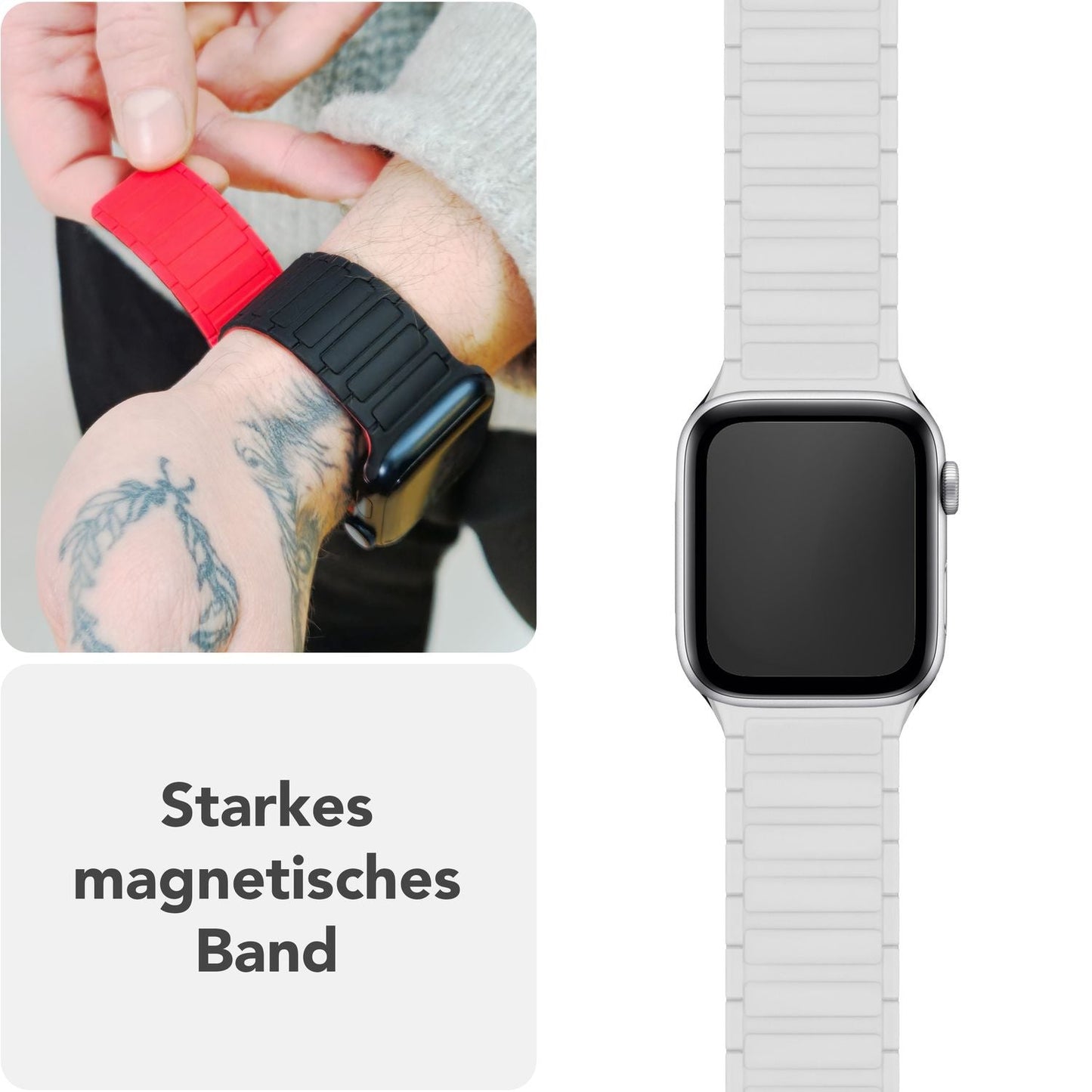 NALIA Nexus Magnet Armband kompatibel mit Apple Watch Armband Series SE/iWatch 10 9 8 7 6 5 4 3 2 1, 38/40/41/42mm, Silikon Loop mit Rillendesign, Sportarmband Magnetisch