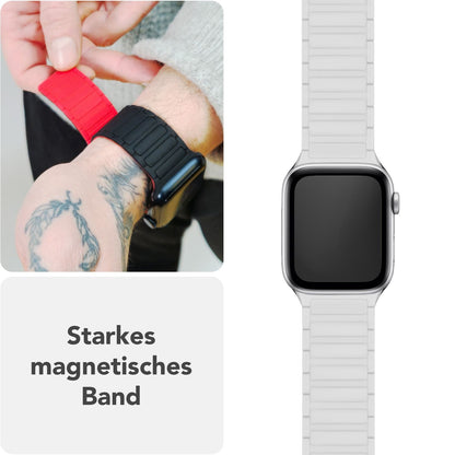 NALIA Nexus Magnet Armband kompatibel mit Apple Watch Armband Series SE/iWatch 10 9 8 7 6 5 4 3 2 1, 38/40/41/42mm, Silikon Loop mit Rillendesign, Sportarmband Magnetisch